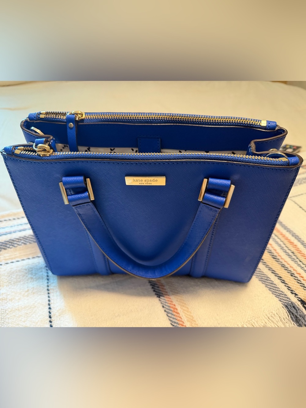 kate spade Cobalt Blue Leather Satchel with Gold Hardware
